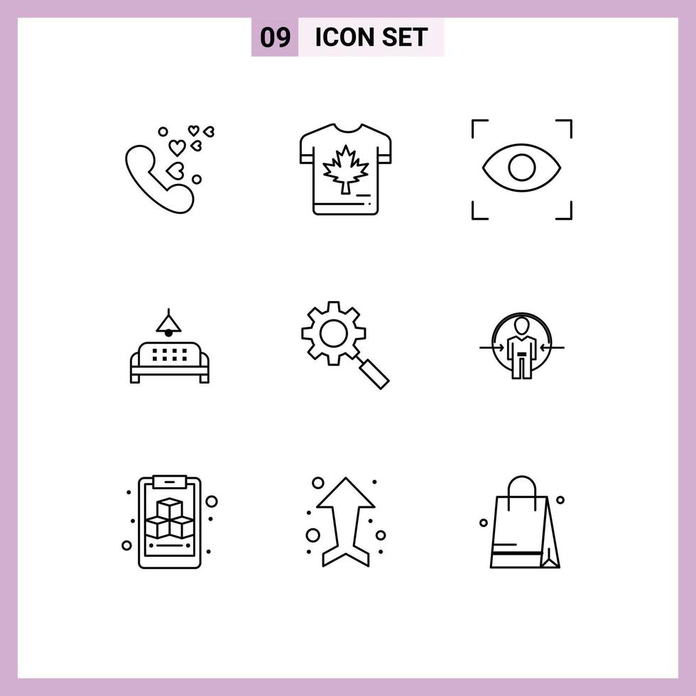 Group of 9 Outlines Signs and Symbols for research home maple lump sofa Editable Vector Design Elements