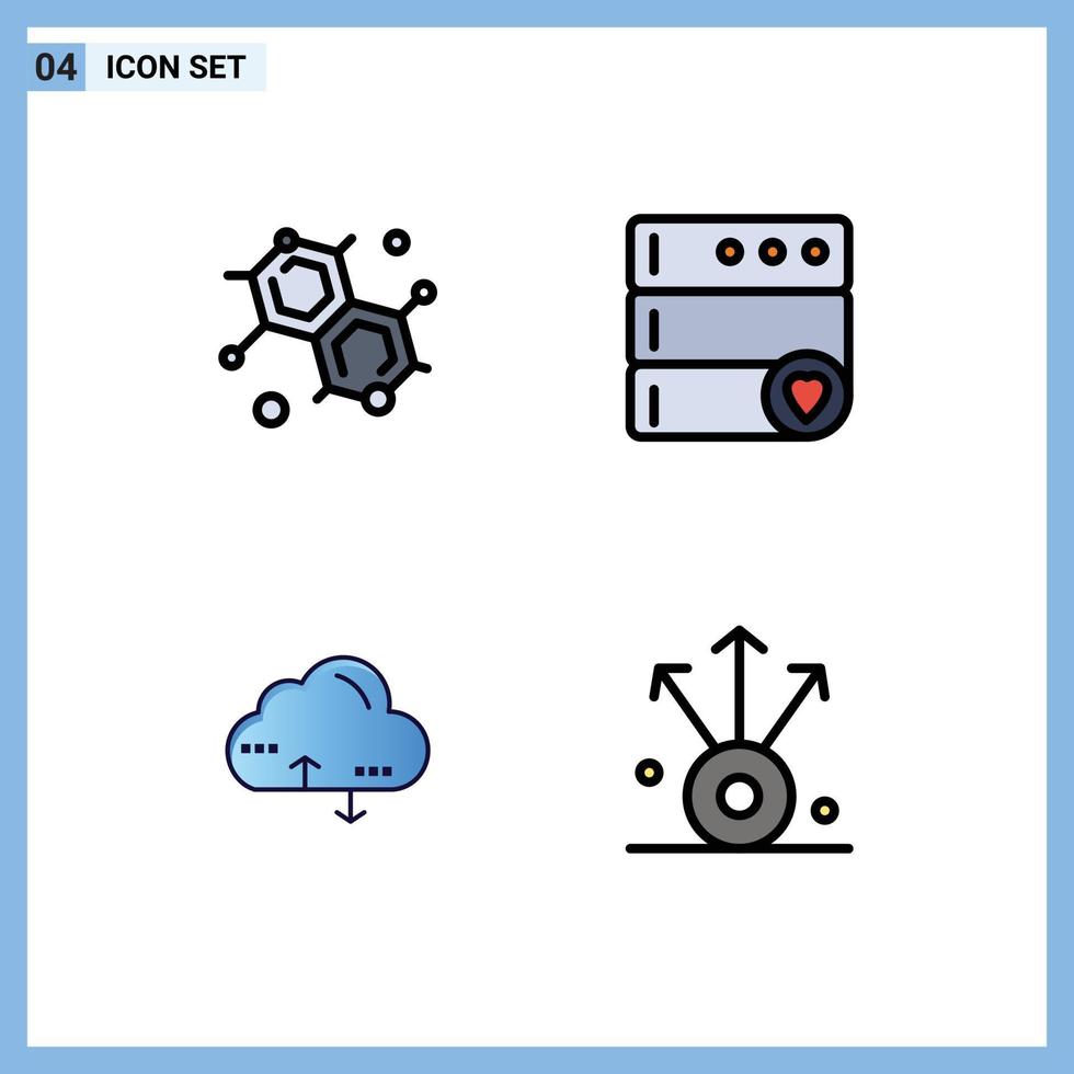 Pack of 4 Modern Filledline Flat Colors Signs and Symbols for Web Print Media such as chemist data database cloud export Editable Vector Design Elements