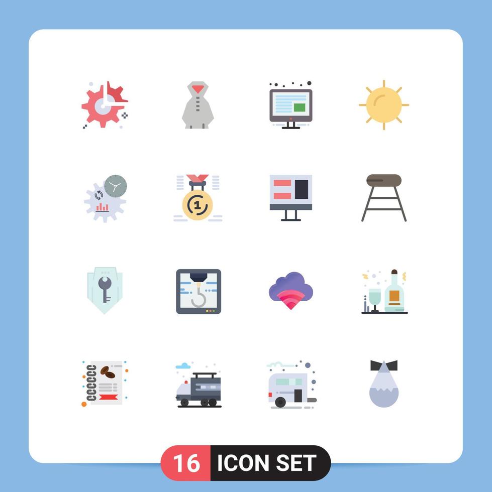Editable Vector Line Pack of 16 Simple Flat Colors of process engineering content business sun Editable Pack of Creative Vector Design Elements