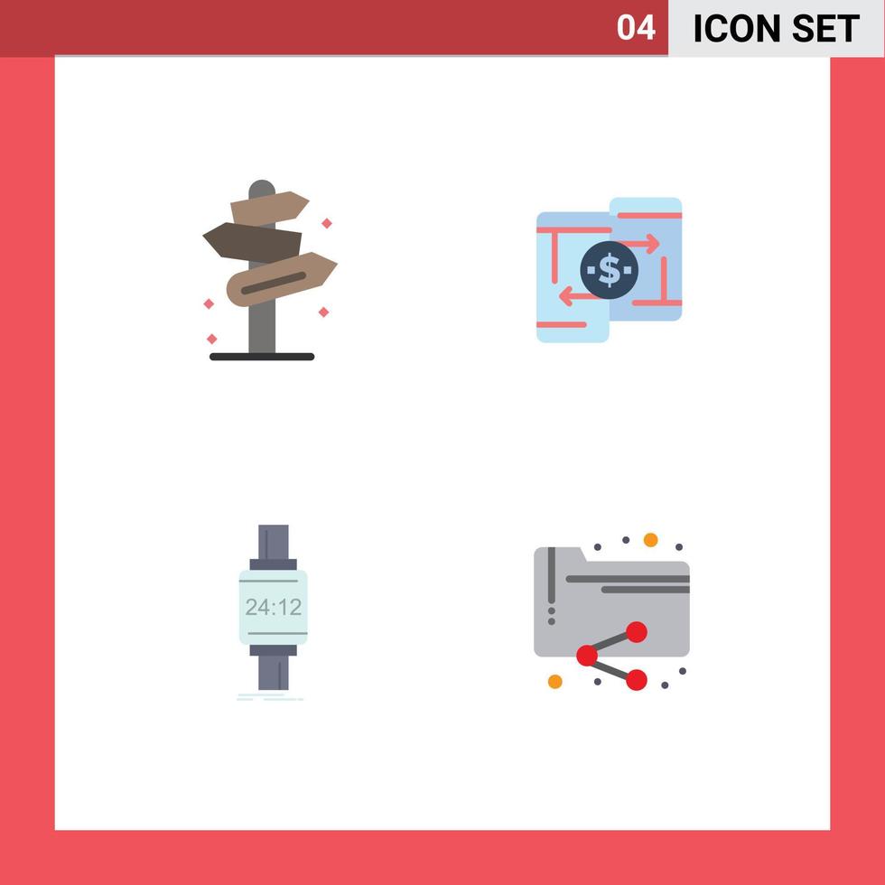 4 Thematic Vector Flat Icons and Editable Symbols of beach phone sign money smartwatch Editable Vector Design Elements