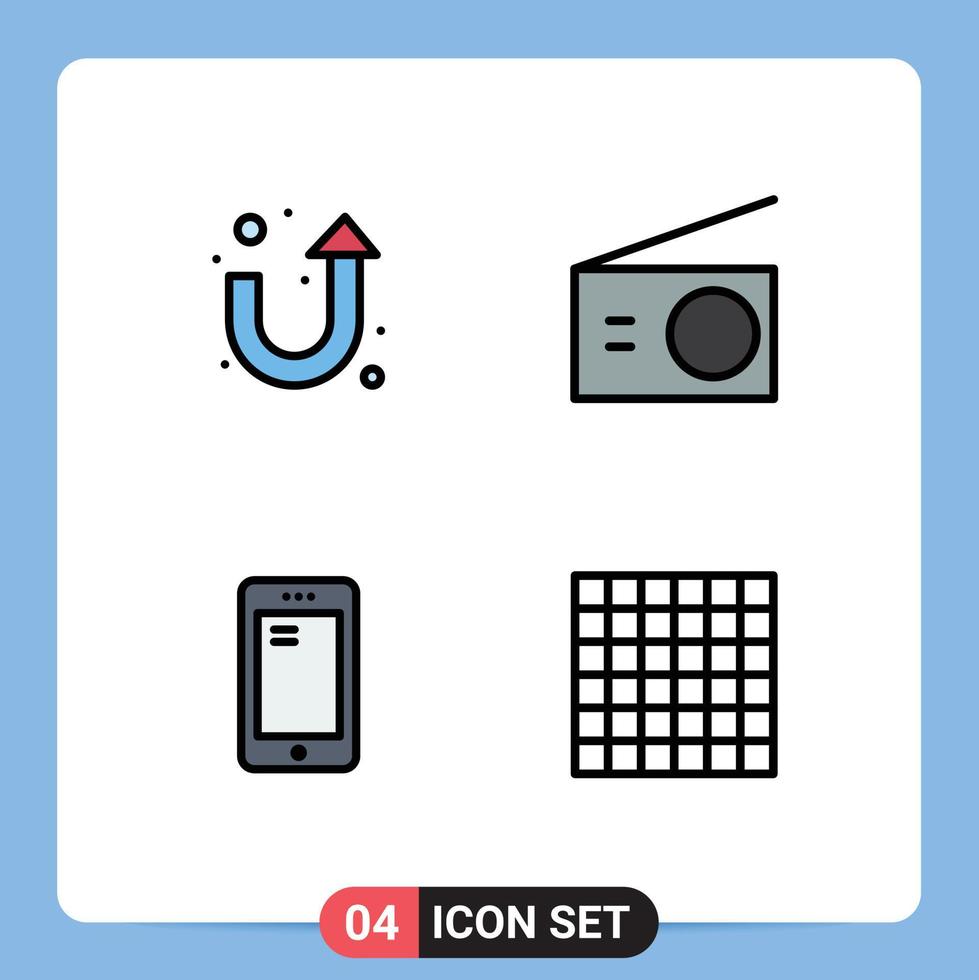 Modern Set of 4 Filledline Flat Colors and symbols such as arrow mobile appliances radio samsung Editable Vector Design Elements