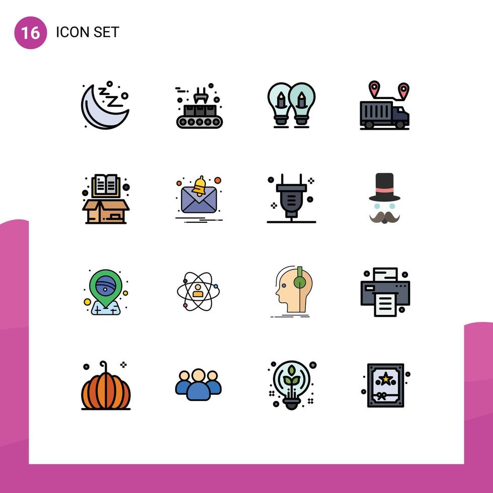 Modern Set of 16 Flat Color Filled Lines and symbols such as book trust idea transportation delivery Editable Creative Vector Design Elements