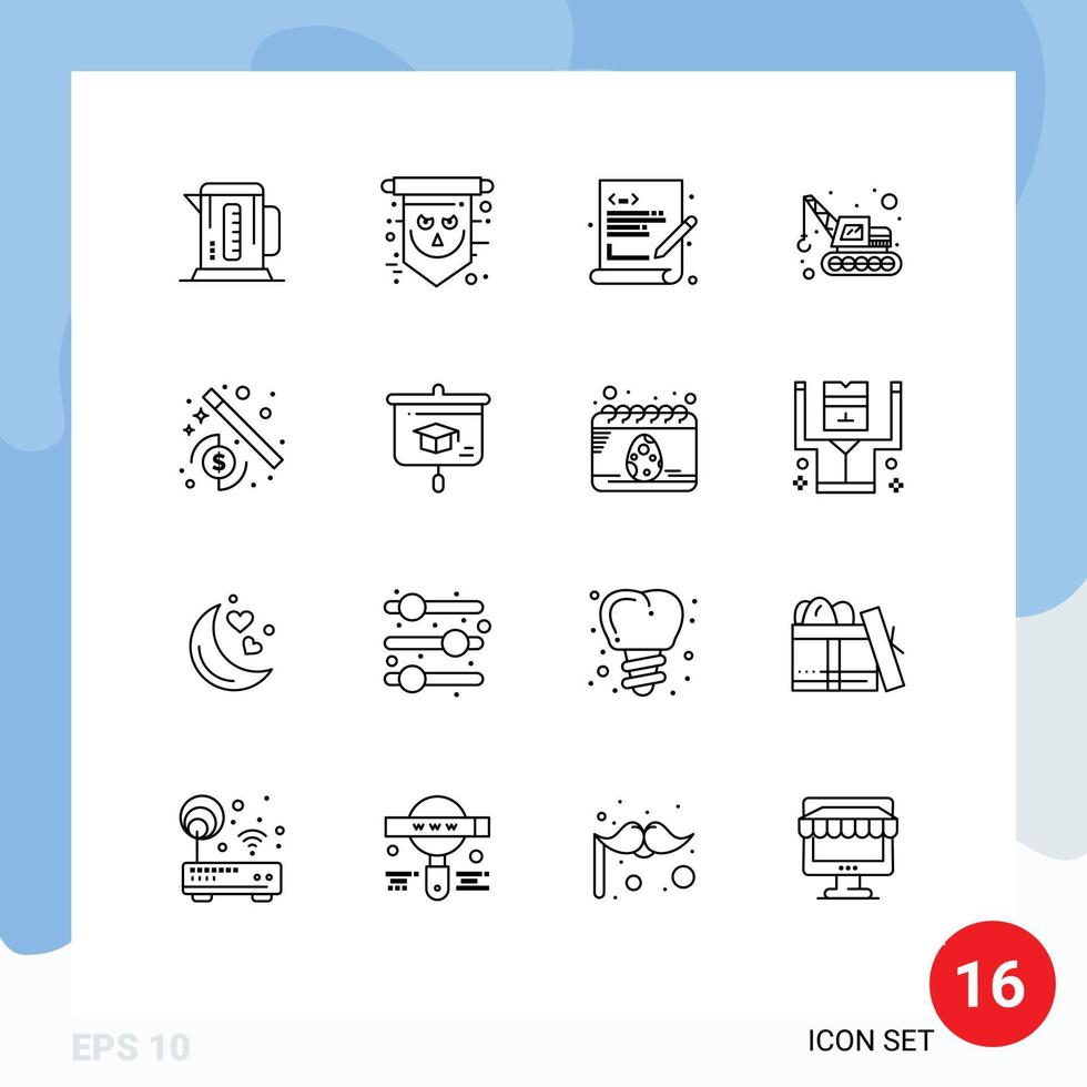 16 User Interface Outline Pack of modern Signs and Symbols of seo transport spooky machinery web coding Editable Vector Design Elements