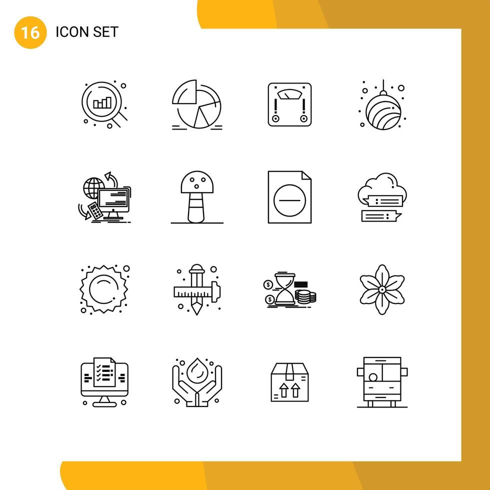 Pack of 16 Modern Outlines Signs and Symbols for Web Print Media such as access new machine home ball Editable Vector Design Elements