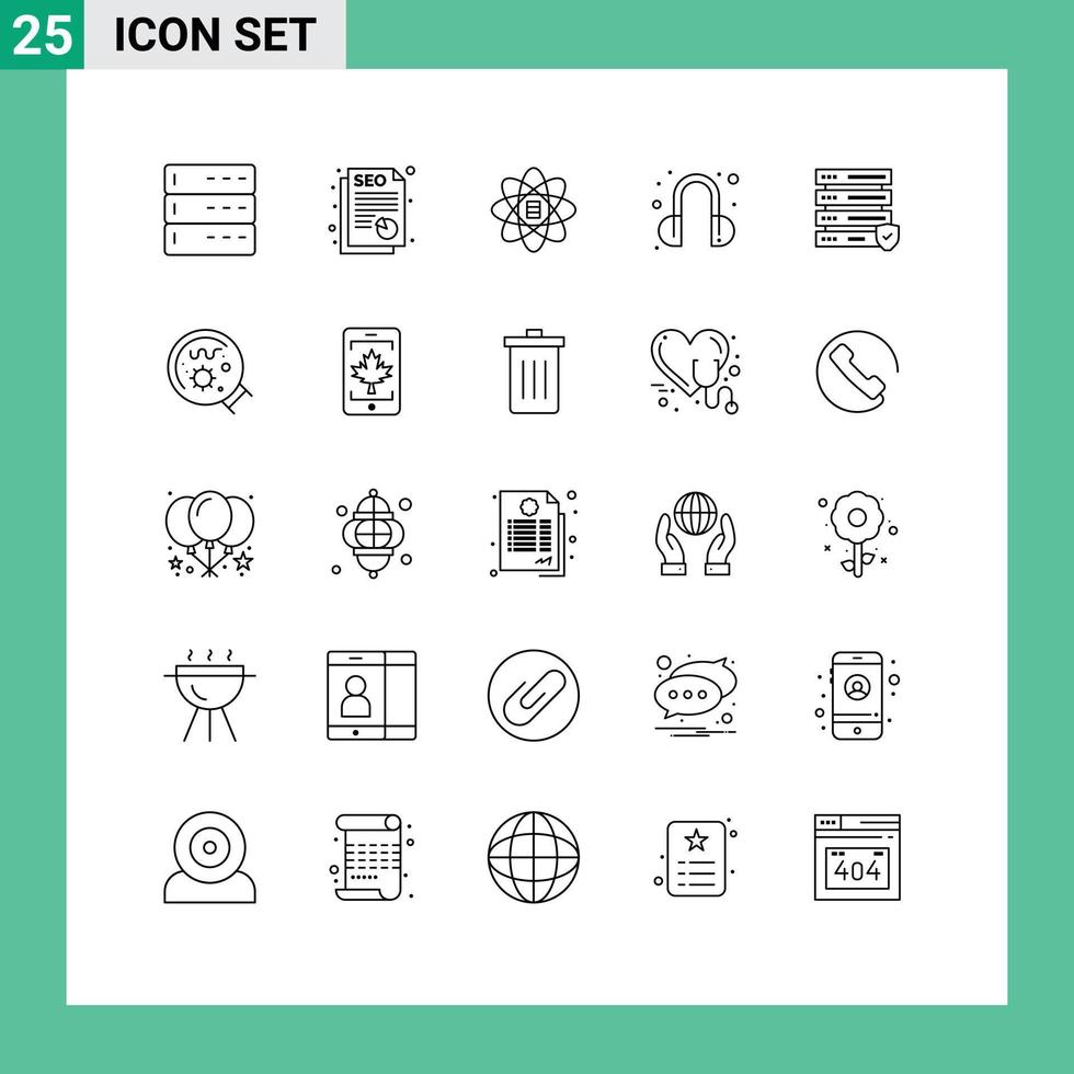 User Interface Pack of 25 Basic Lines of germs security scince data help Editable Vector Design Elements
