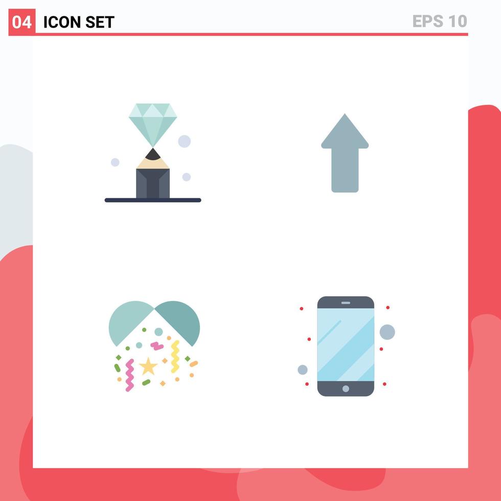 4 Flat Icon concept for Websites Mobile and Apps gems celebration pen arrows party Editable Vector Design Elements