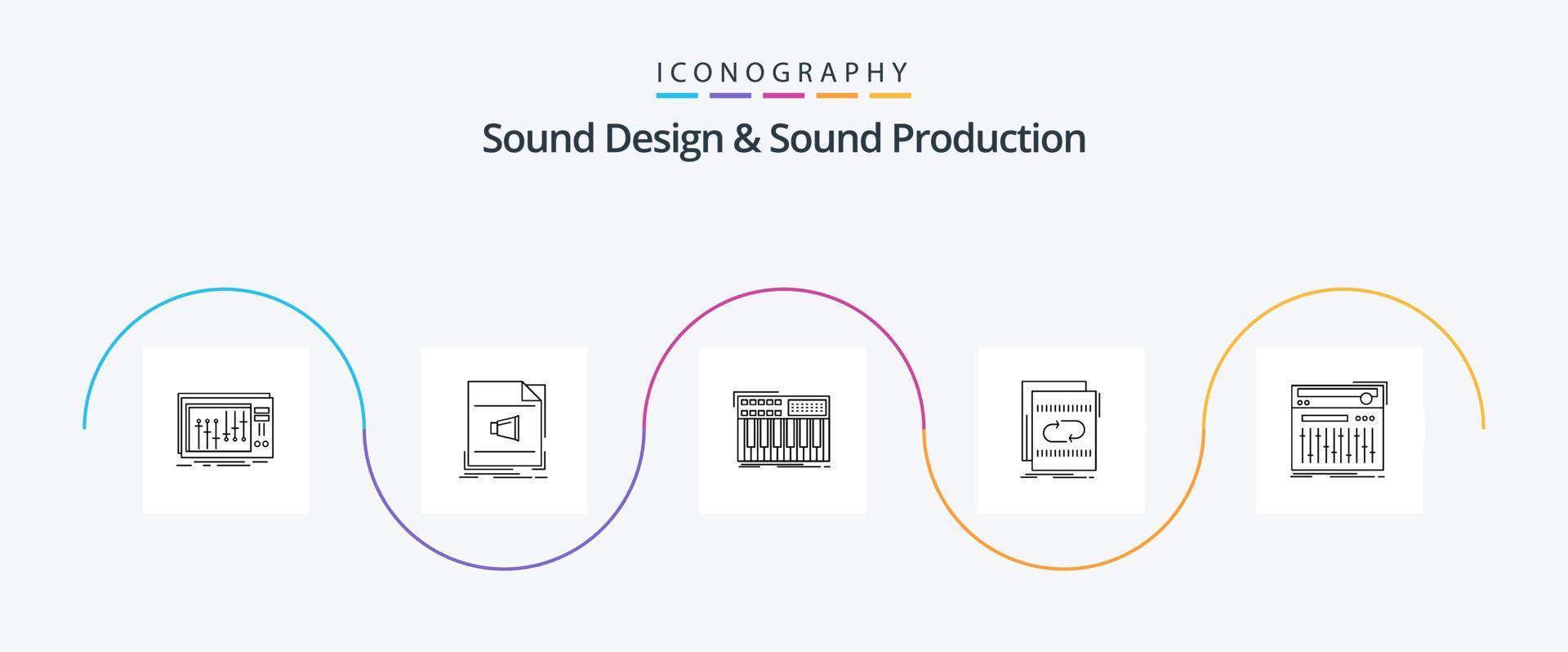 Sound Design And Sound Production Line 5 Icon Pack Including loop. audio. music. synthesizer. midi vector