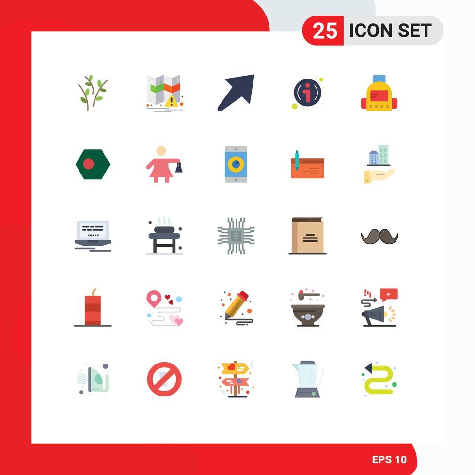 Mobile Interface Flat Color Set of 25 Pictograms of asian school right bag information Editable Vector Design Elements