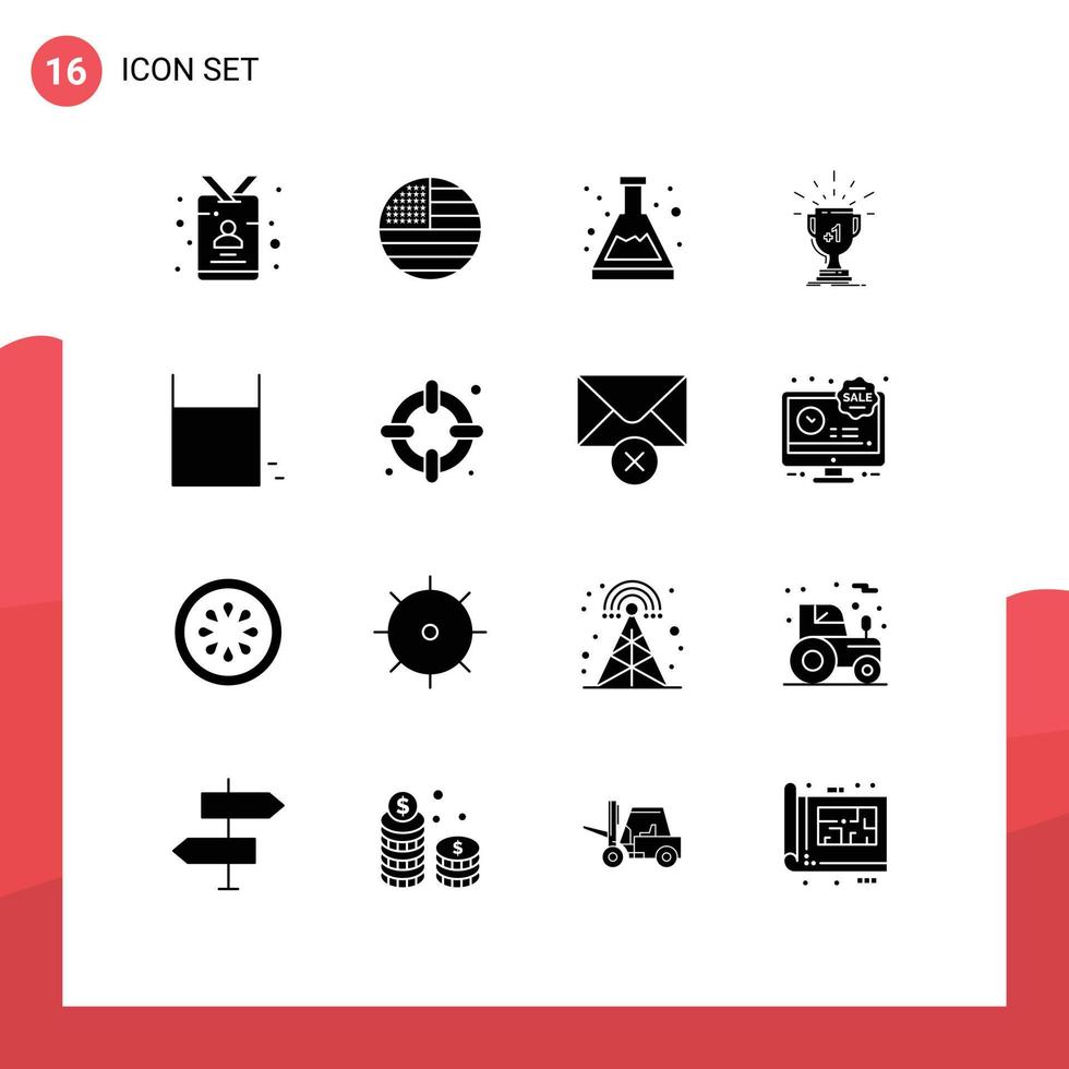 16 Thematic Vector Solid Glyphs and Editable Symbols of first win usa trophy study Editable Vector Design Elements