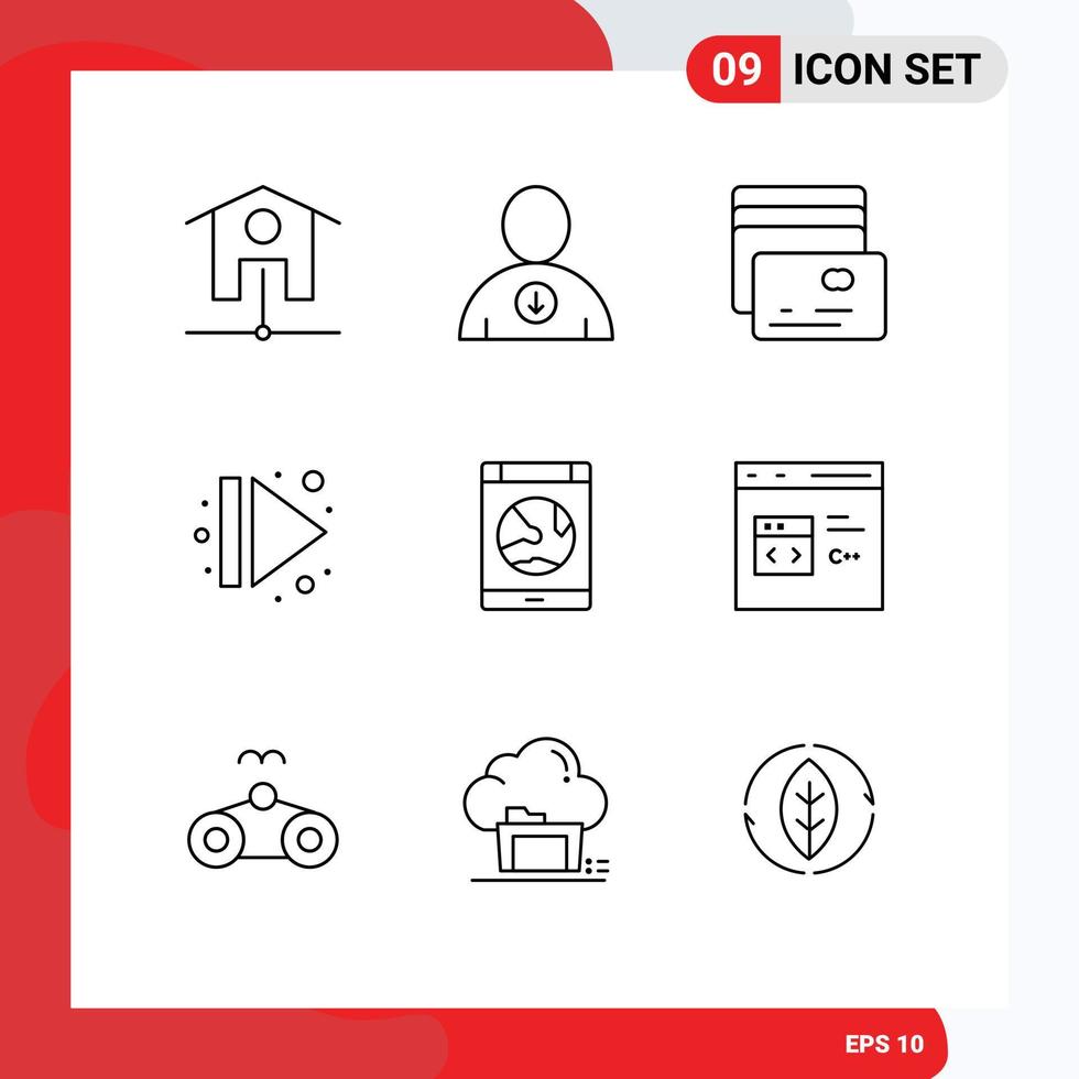 Set of 9 Modern UI Icons Symbols Signs for smartphone internet pay connection right Editable Vector Design Elements