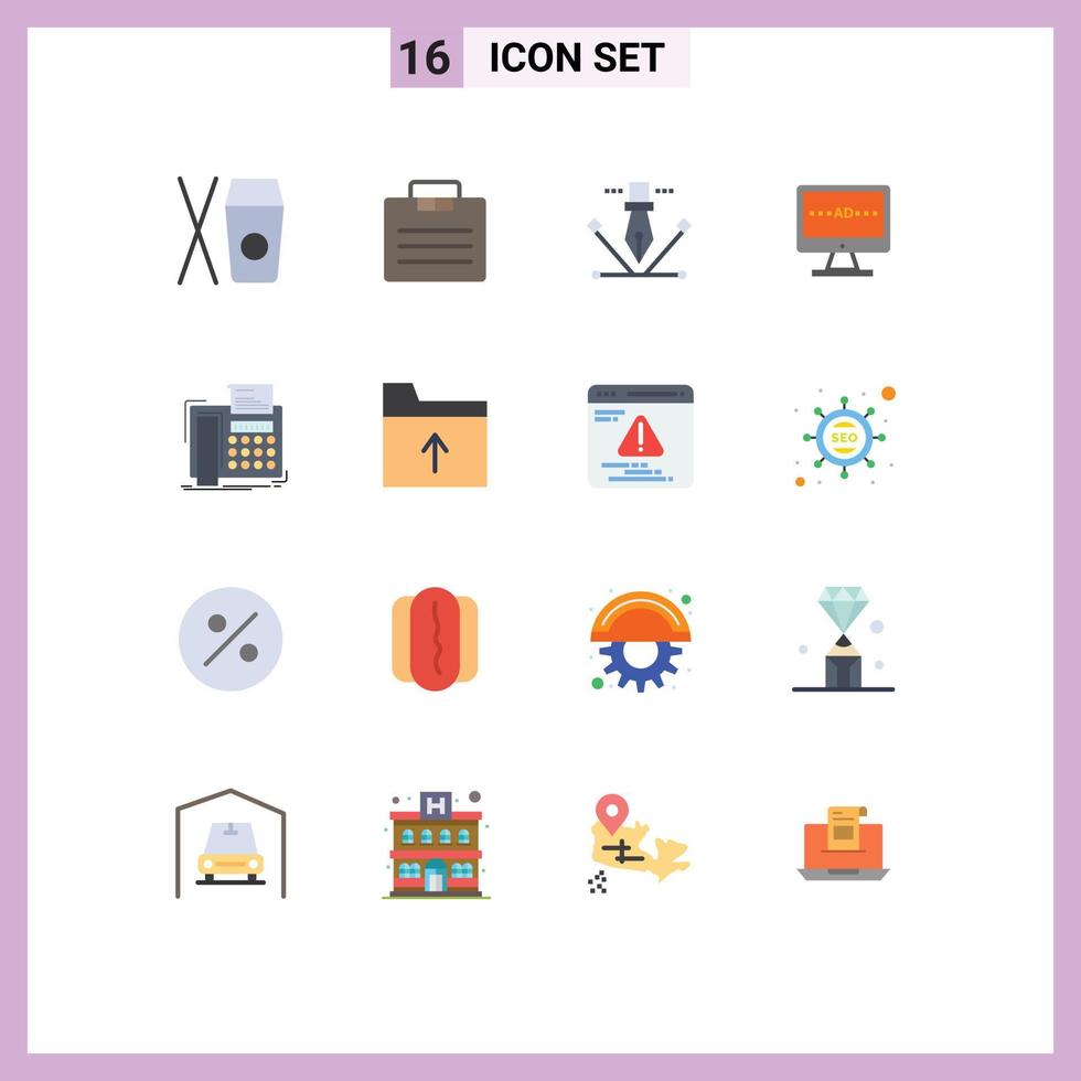 Editable Vector Line Pack of 16 Simple Flat Colors of message lcd designing screen ad Editable Pack of Creative Vector Design Elements