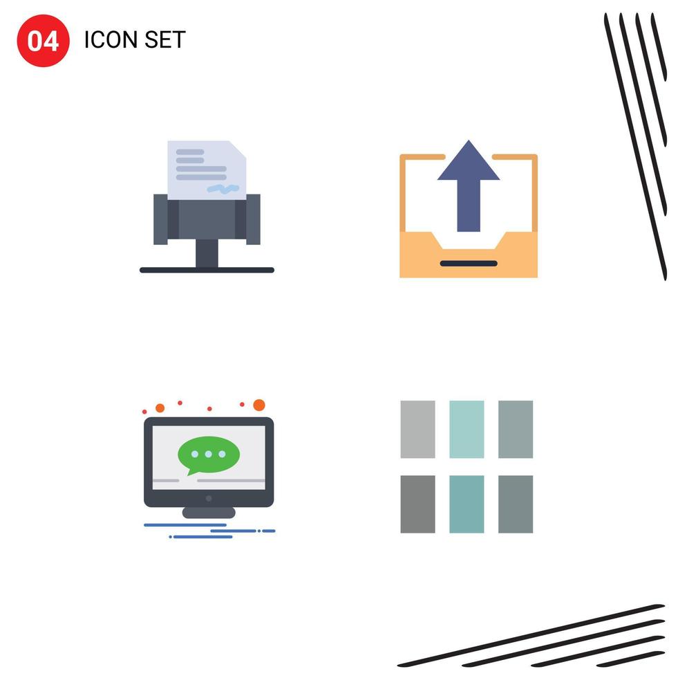 Group of 4 Flat Icons Signs and Symbols for book comment cabinet office notification Editable Vector Design Elements