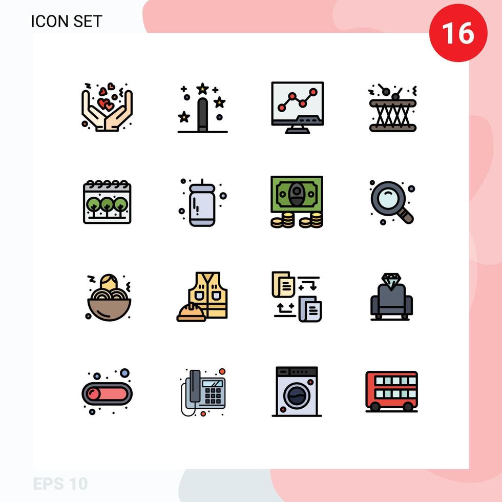 16 User Interface Flat Color Filled Line Pack of modern Signs and Symbols of sound multimedia programing music screen Editable Creative Vector Design Elements