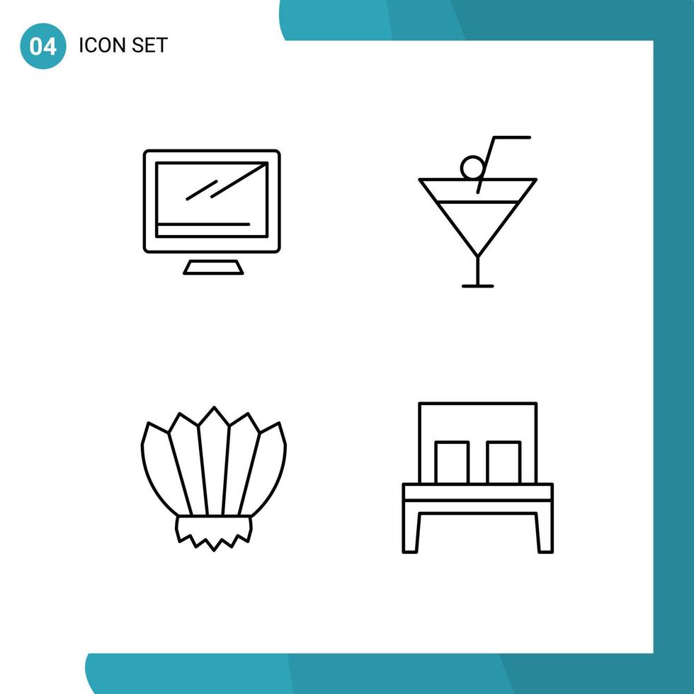 Group of 4 Modern Filledline Flat Colors Set for computer fins imac food and restaurant ocean Editable Vector Design Elements