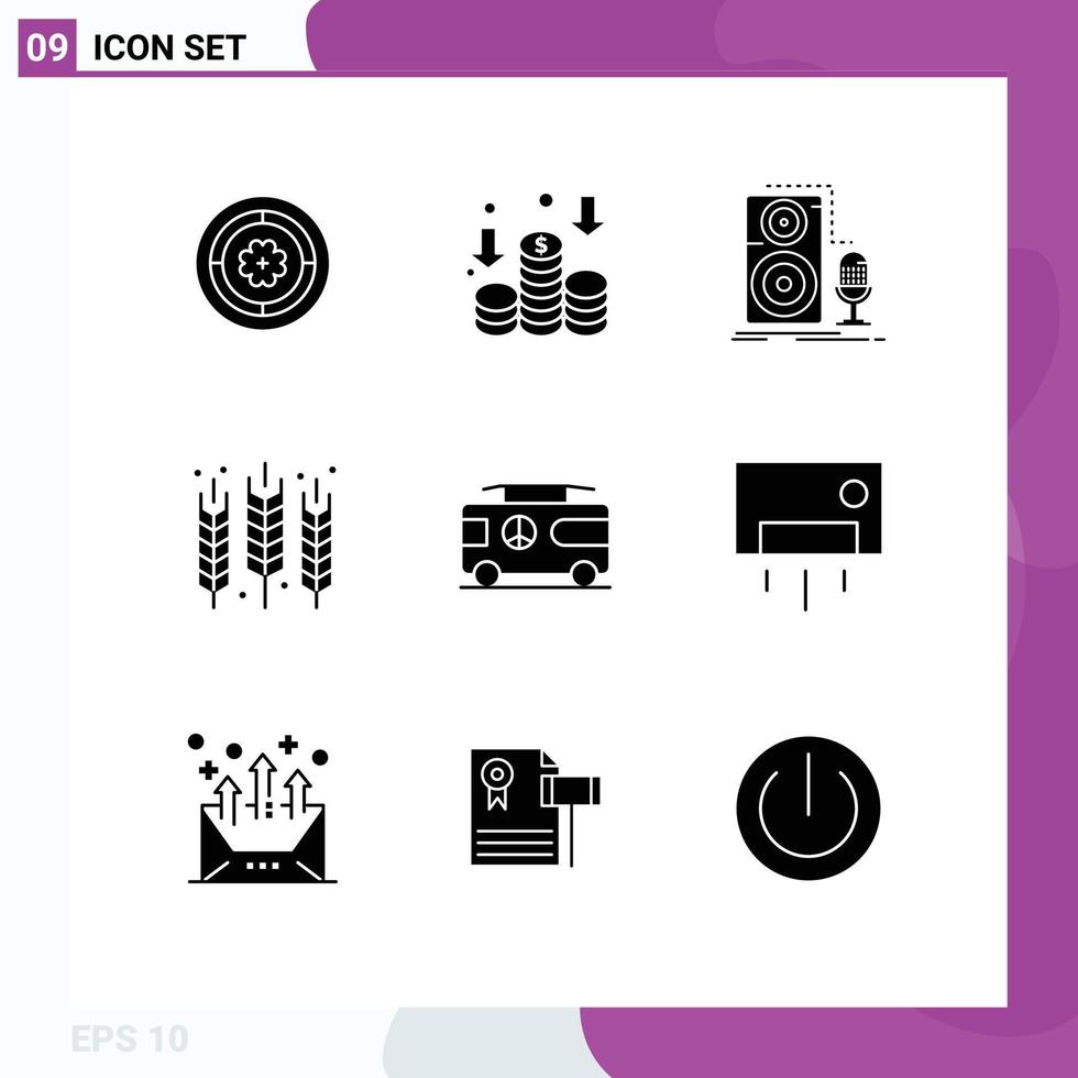 Pack of 9 creative Solid Glyphs of combo gluten mic food agriculture Editable Vector Design Elements