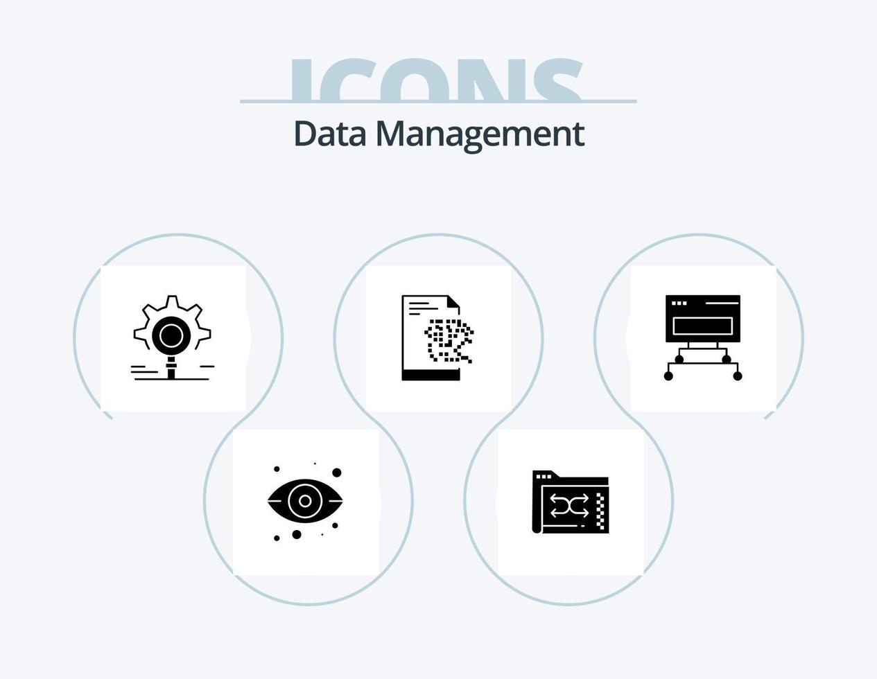 Data Management Glyph Icon Pack 5 Icon Design. file . setting. files . search . gear vector