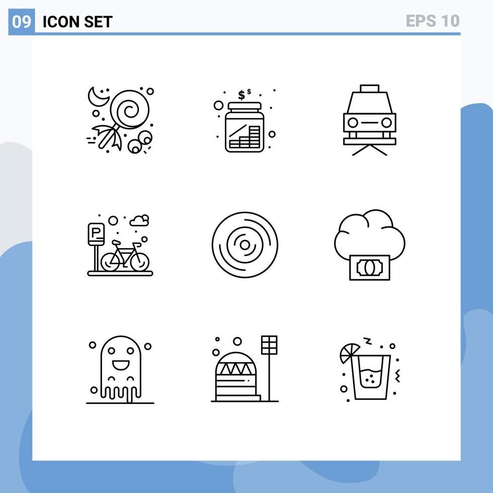 9 Universal Outline Signs Symbols of music road savings parking cycle Editable Vector Design Elements
