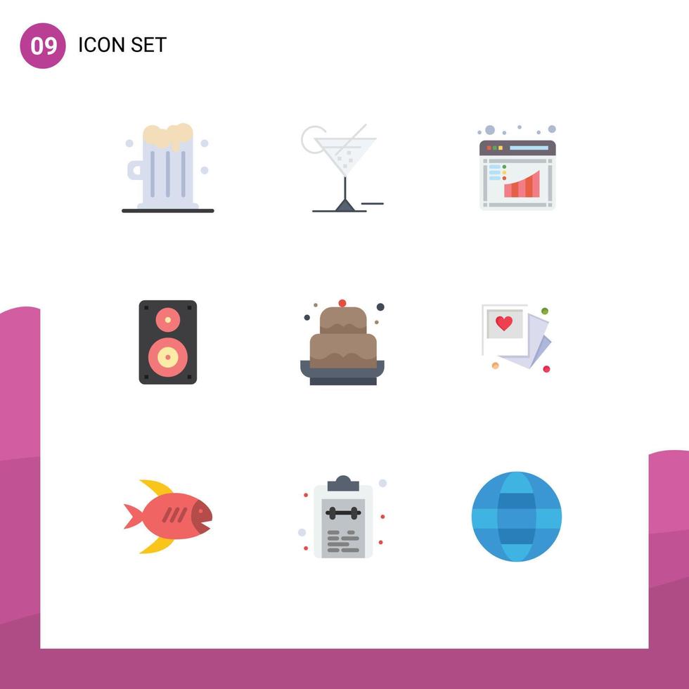 9 Flat Color concept for Websites Mobile and Apps cake professional business monitor hifi Editable Vector Design Elements