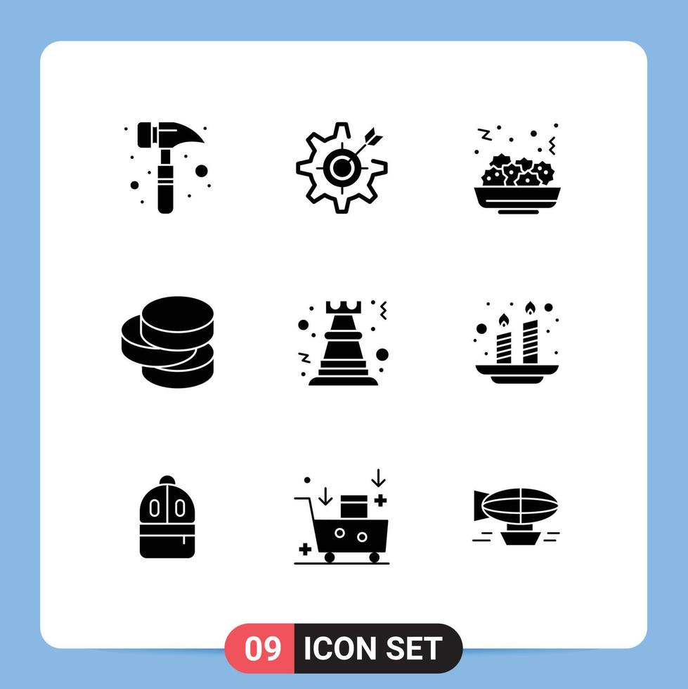 9 Creative Icons Modern Signs and Symbols of rock chess salad pawn coins Editable Vector Design Elements