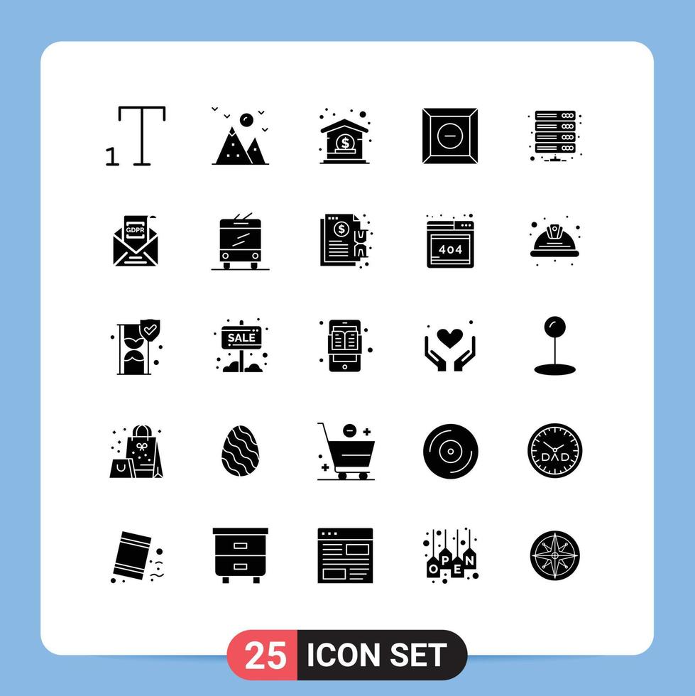 User Interface Pack of 25 Basic Solid Glyphs of vpn server dollar database product Editable Vector Design Elements