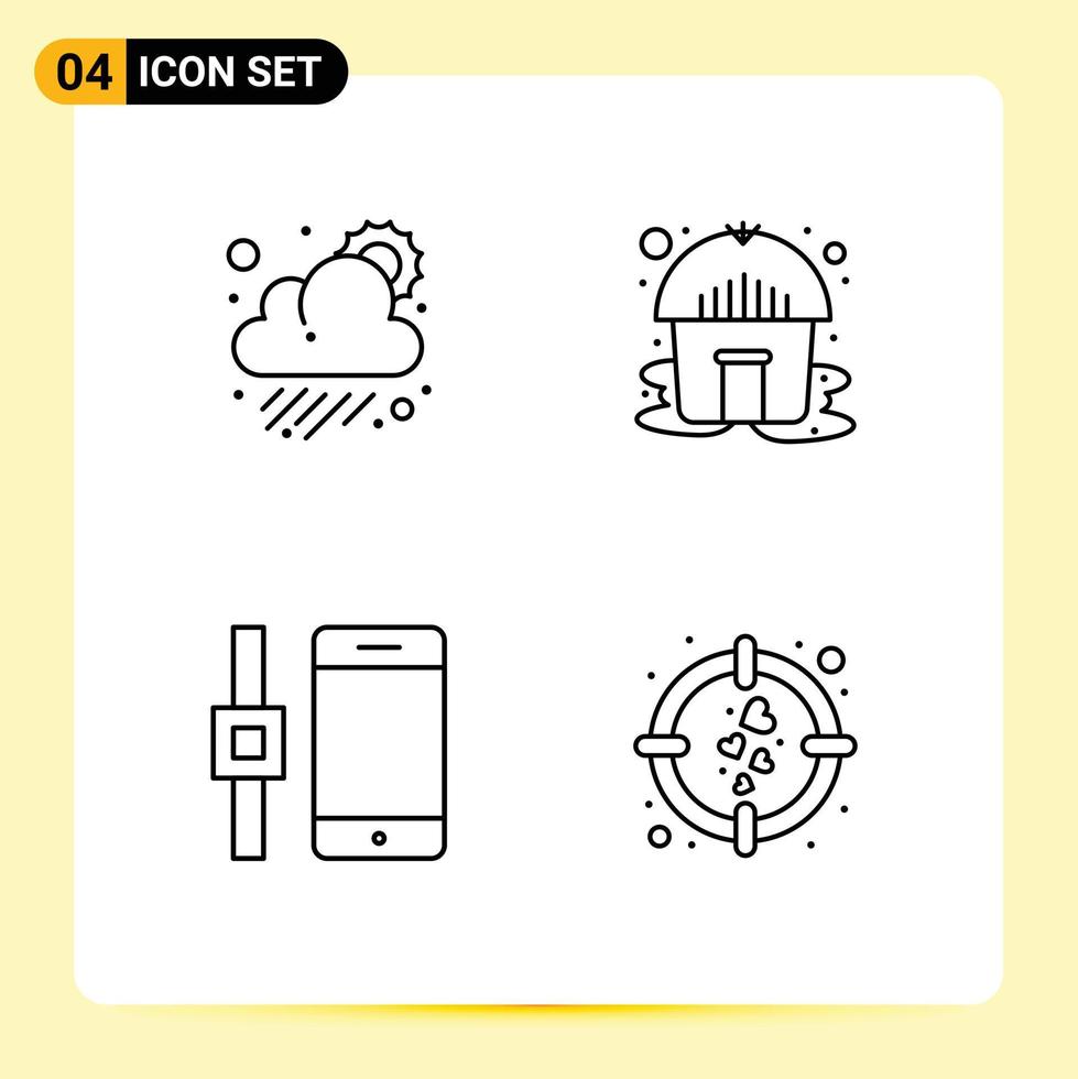 Stock Vector Icon Pack of 4 Line Signs and Symbols for cloud smartphone weather yurt love Editable Vector Design Elements