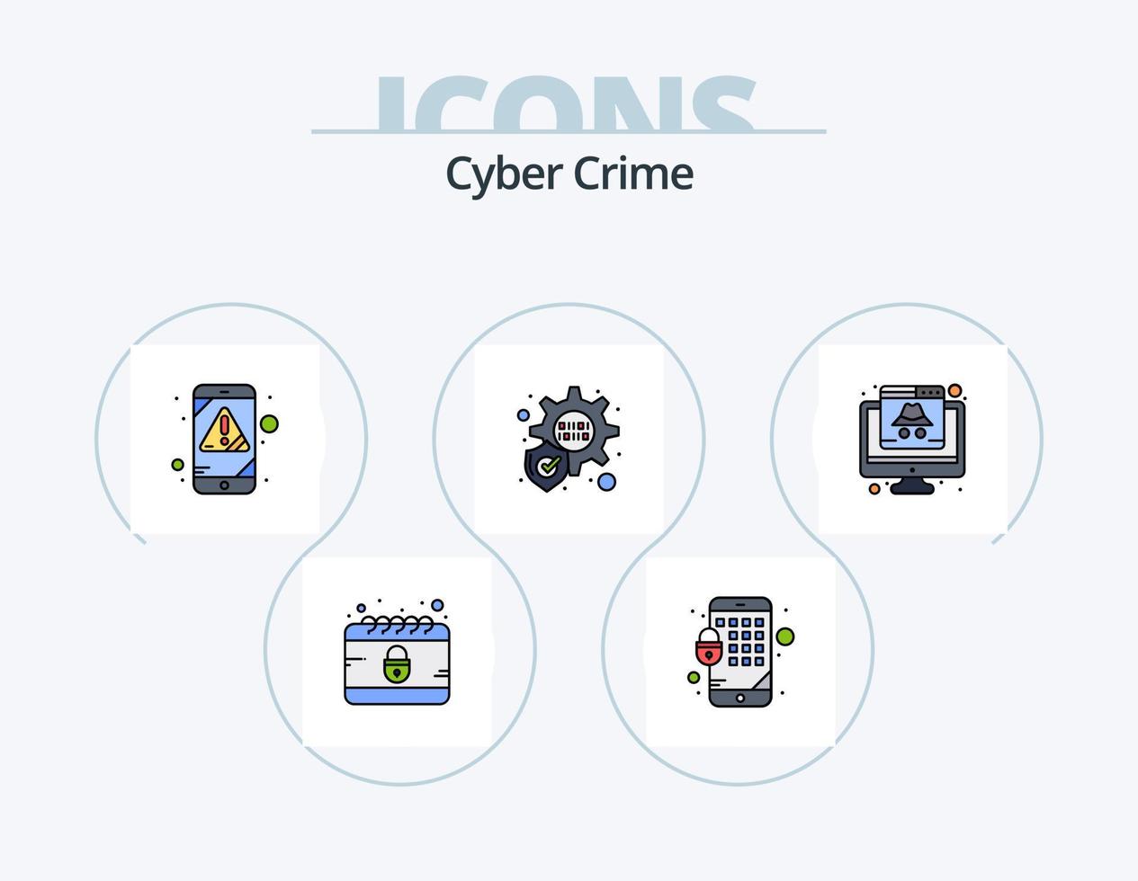 Cyber Crime Line Filled Icon Pack 5 Icon Design. folder antivirus. internet. lock. cyber. calendar vector