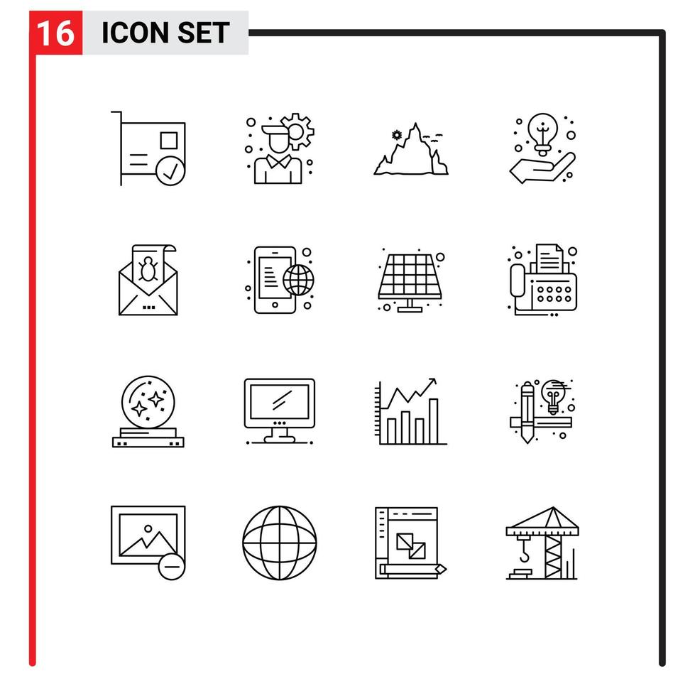 16 Thematic Vector Outlines and Editable Symbols of bug strategy mountain idea sun Editable Vector Design Elements