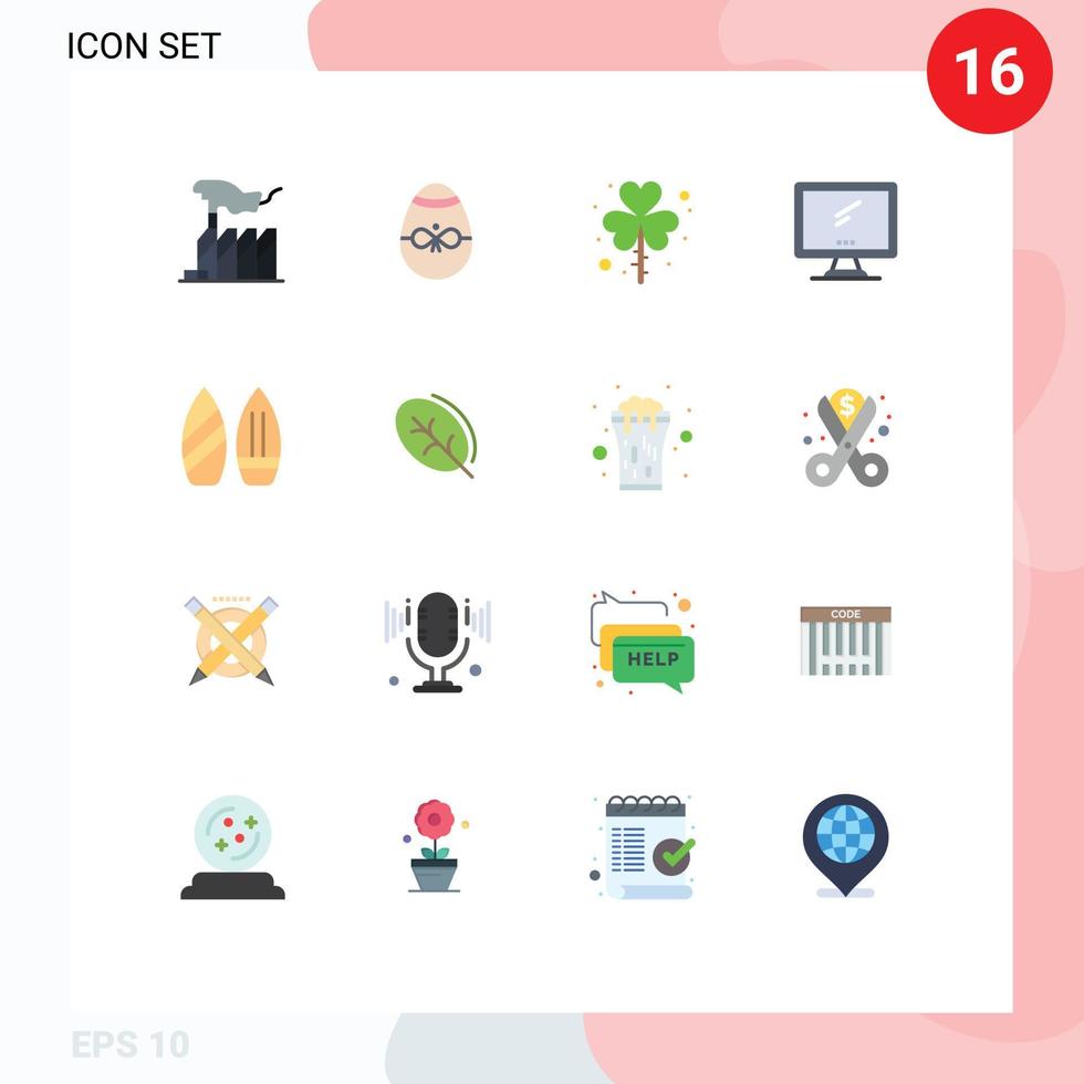 Modern Set of 16 Flat Colors and symbols such as device computer easter shamrock patrick Editable Pack of Creative Vector Design Elements