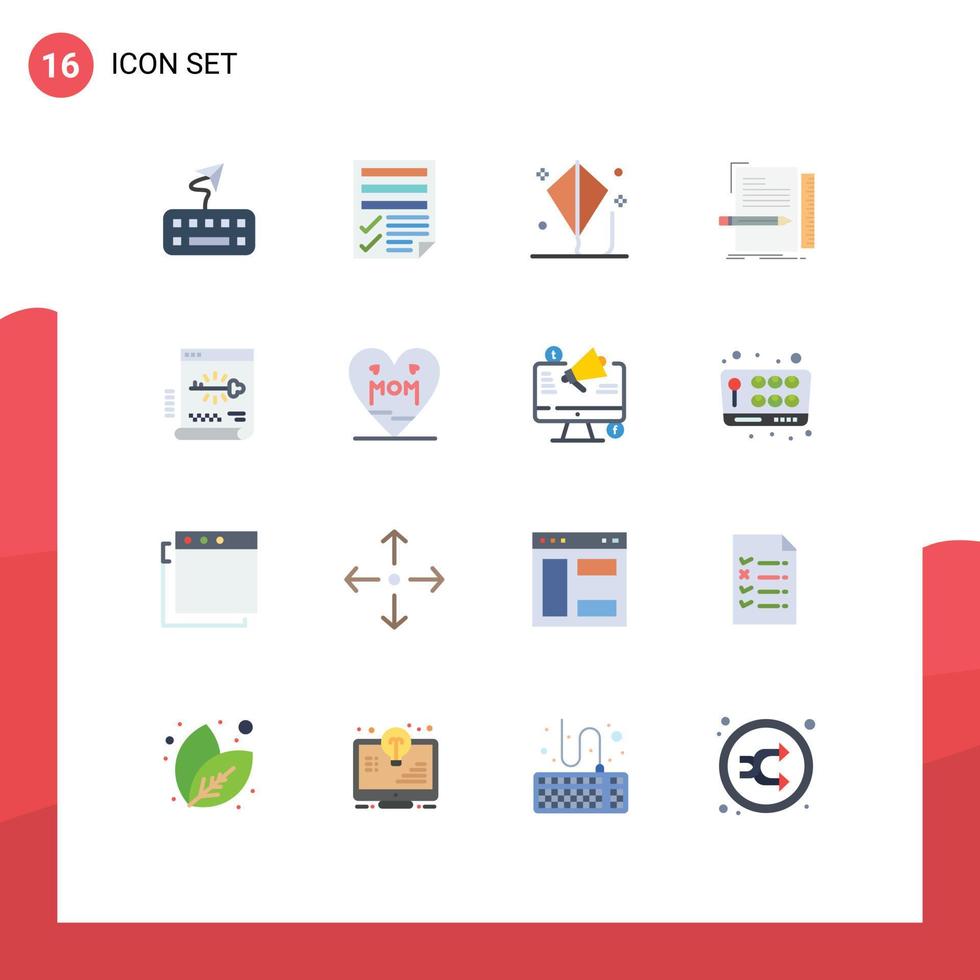 Mobile Interface Flat Color Set of 16 Pictograms of script file child coding summer Editable Pack of Creative Vector Design Elements