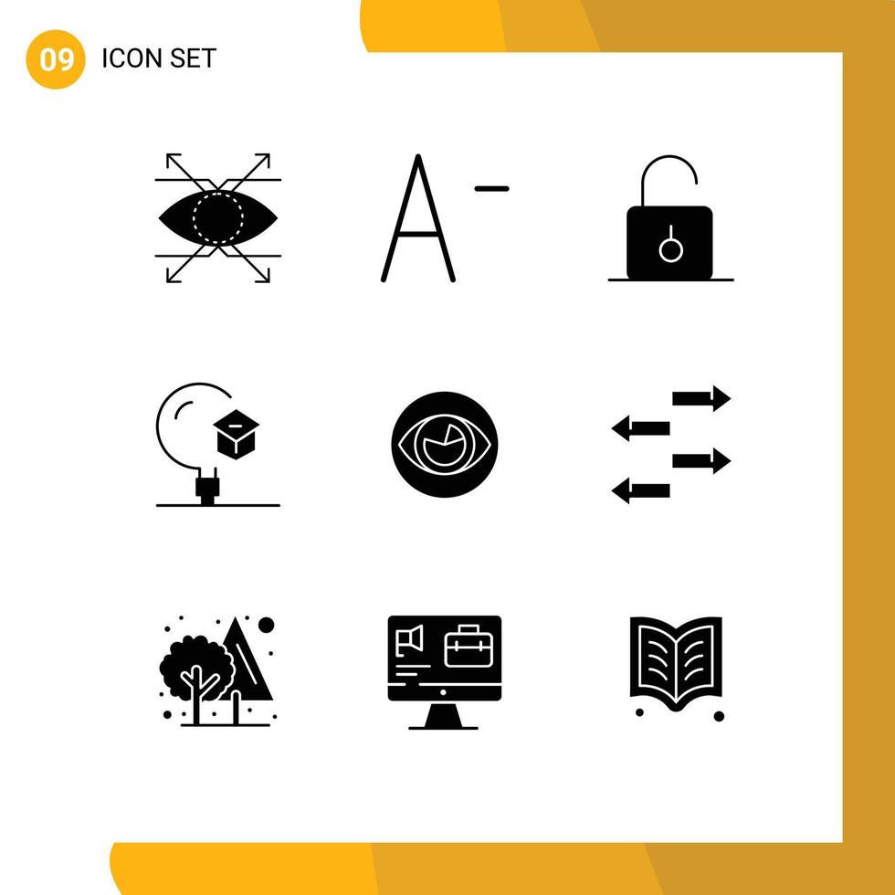 Solid Glyph Pack of 9 Universal Symbols of eye university safety school knowledge Editable Vector Design Elements