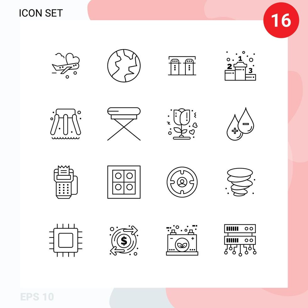 Modern Set of 16 Outlines Pictograph of chair water paper slider position Editable Vector Design Elements