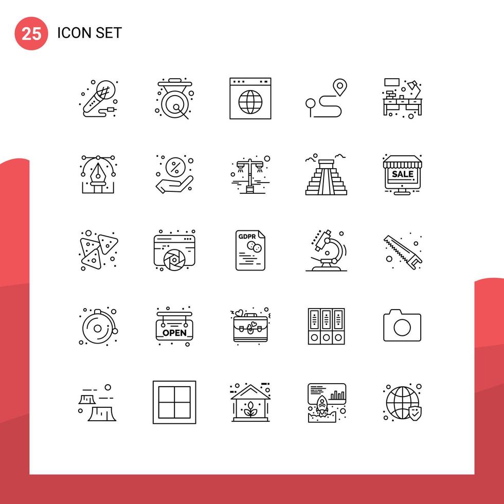 Set of 25 Modern UI Icons Symbols Signs for pin map gong location url Editable Vector Design Elements