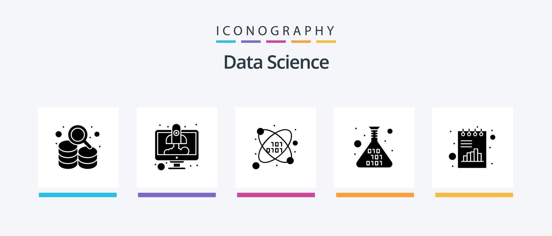 datos Ciencias glifo 5 5 icono paquete incluso analítica. programación. comienzo arriba. código. investigación. creativo íconos diseño vector