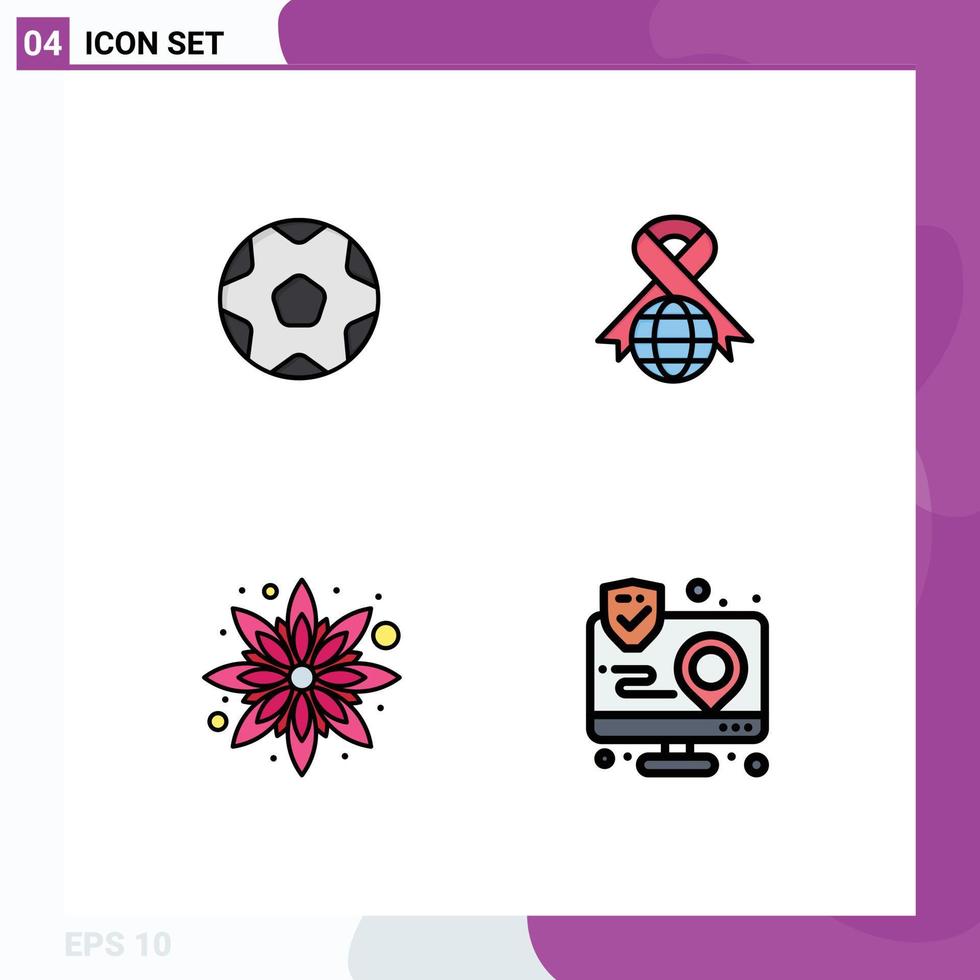 4 Thematic Vector Filledline Flat Colors and Editable Symbols of football sunflower soccer globe action Editable Vector Design Elements