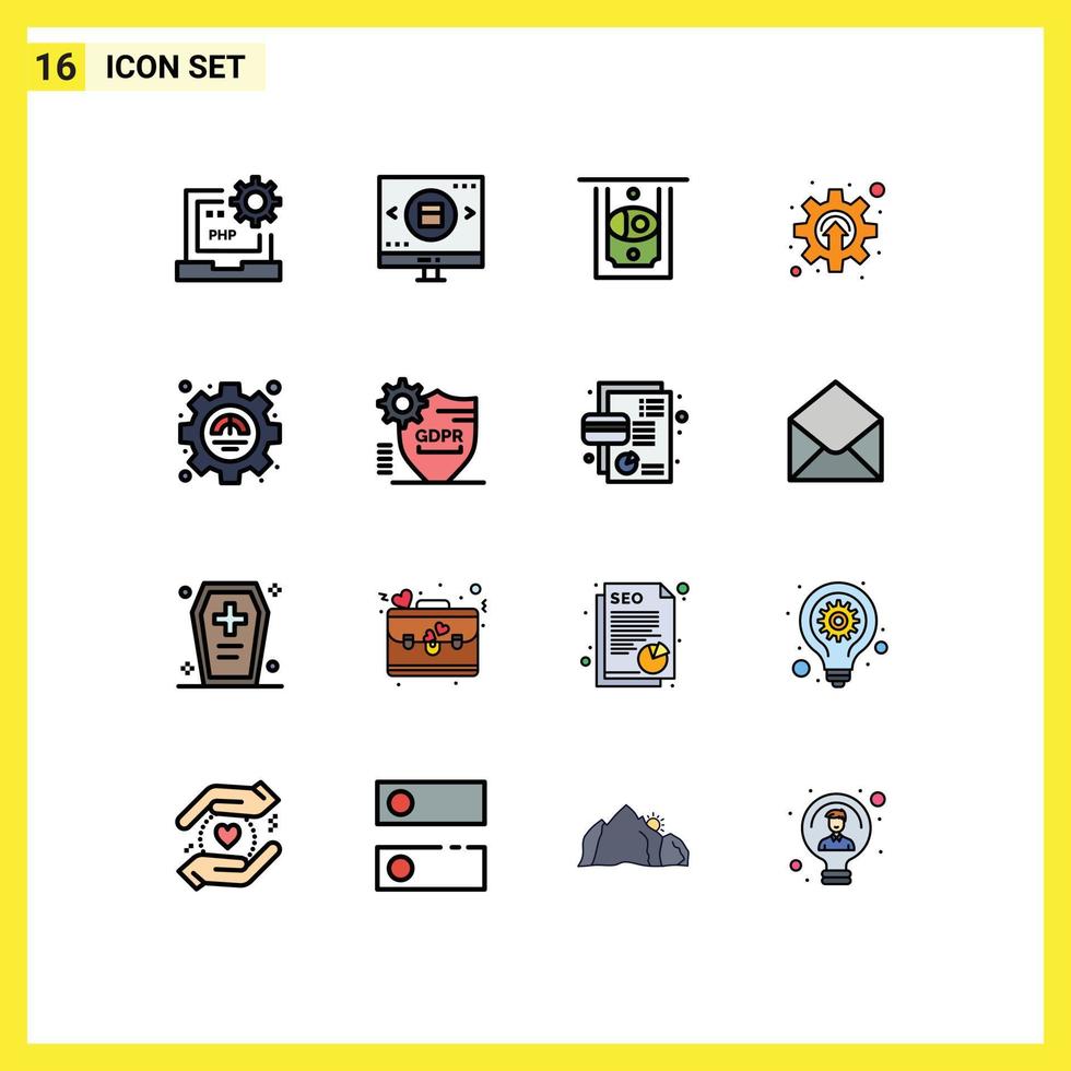 Stock Vector Icon Pack of 16 Line Signs and Symbols for efficiency gear shopping development money Editable Creative Vector Design Elements