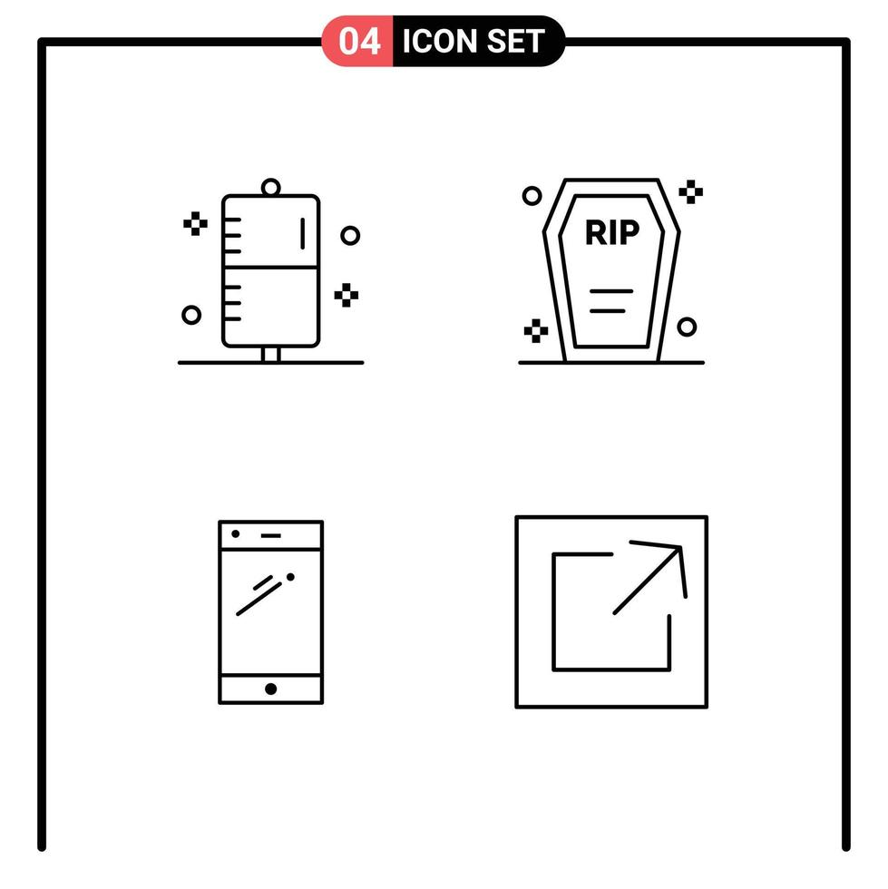 Set of 4 Modern UI Icons Symbols Signs for disease halloween form coffin smart phone Editable Vector Design Elements