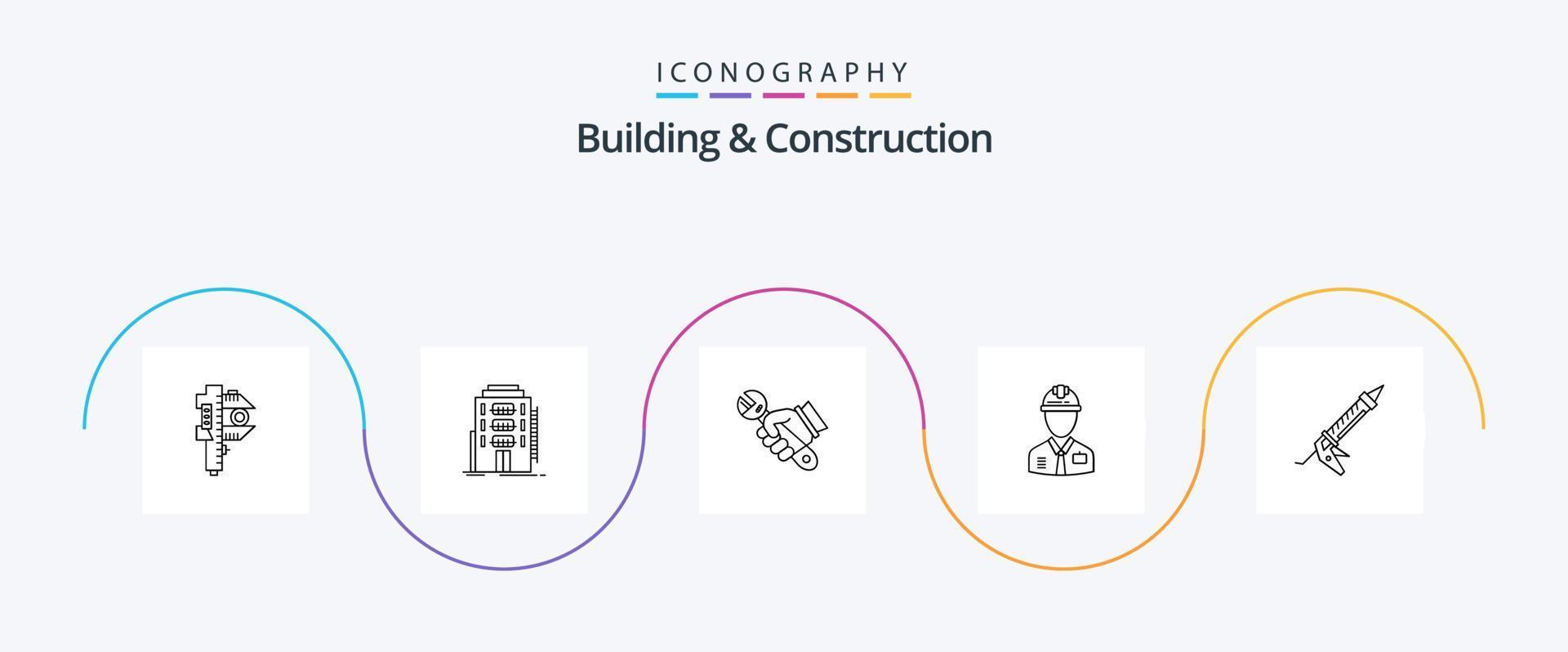 Building And Construction Line 5 Icon Pack Including construction. worker. hostel. hand. fix vector