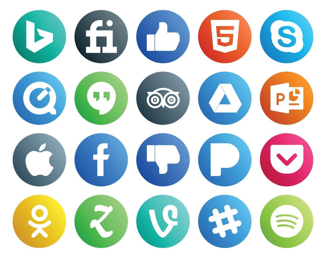 20 Social Media Icon Pack Including odnoklassniki pandora tripadvisor dislike apple vector