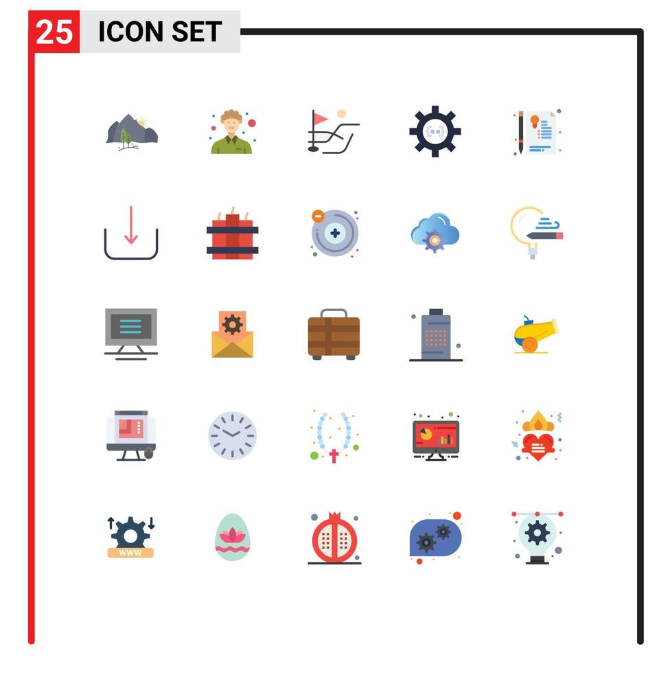 25 Universal Flat Color Signs Symbols of certificate development person develop coding Editable Vector Design Elements