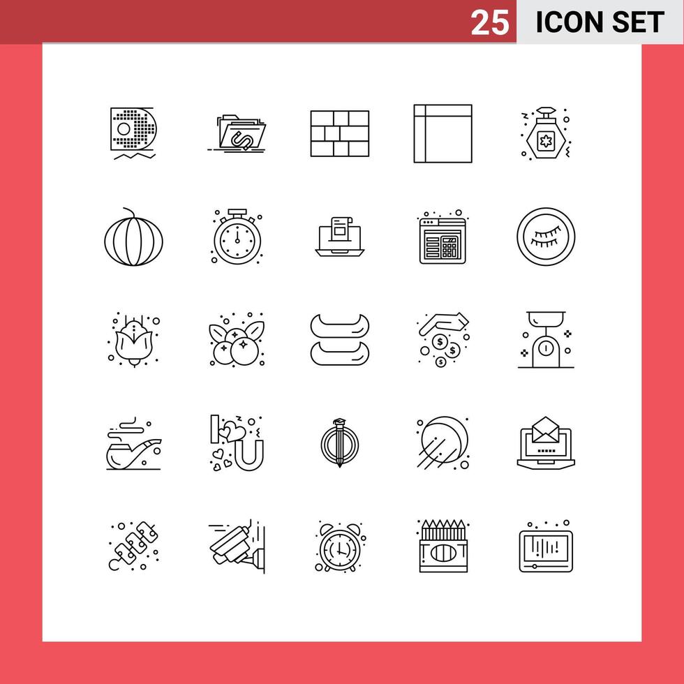 Group of 25 Modern Lines Set for perfume home ware software home appliances Editable Vector Design Elements