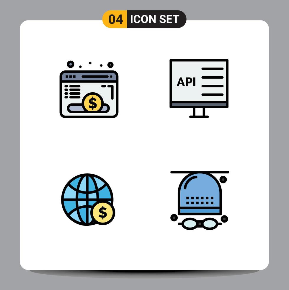 4 Thematic Vector Filledline Flat Colors and Editable Symbols of browser world fund computer dollar Editable Vector Design Elements