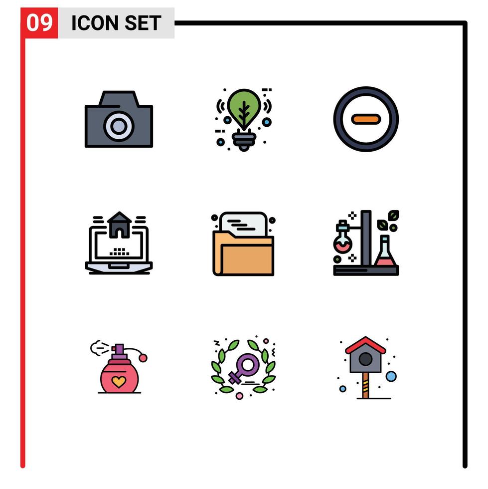 Set of 9 Modern UI Icons Symbols Signs for chemistry folder user web estate Editable Vector Design Elements