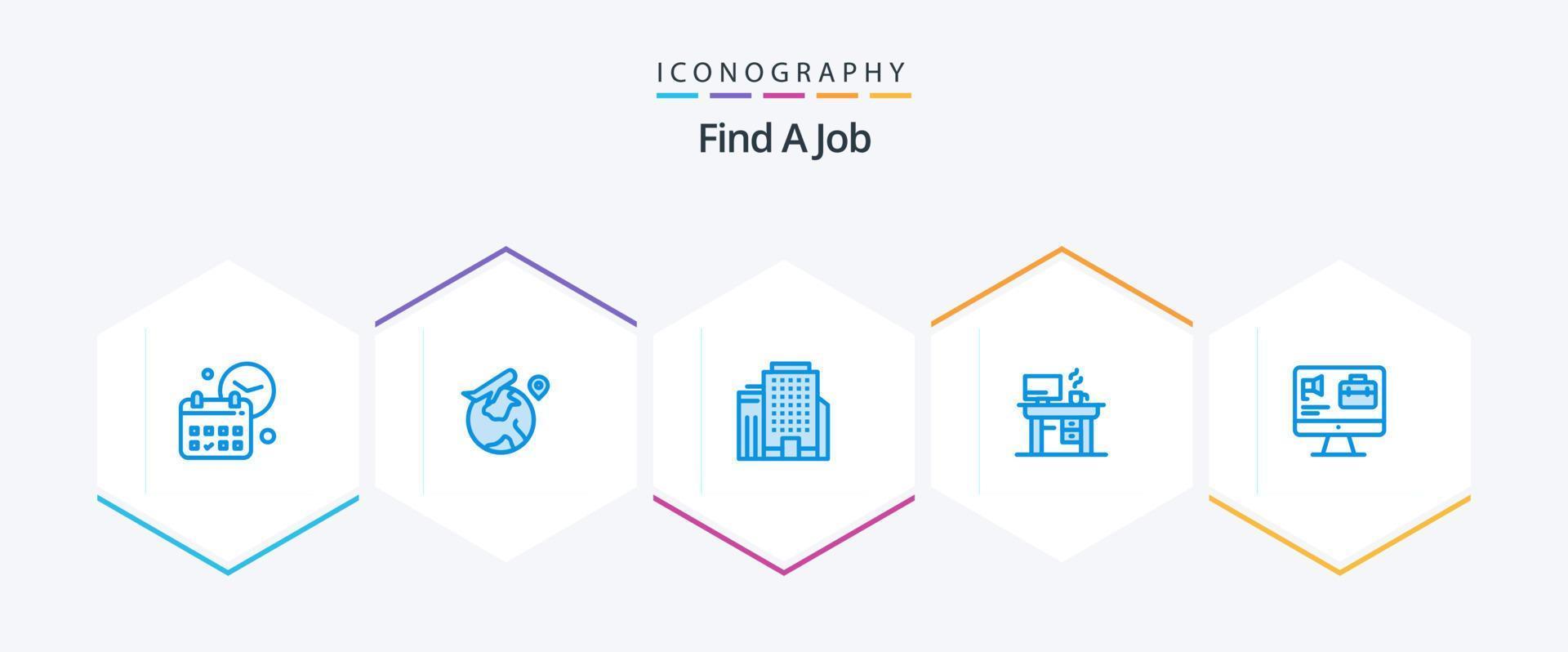 Find A Job 25 Blue icon pack including bag. working. job. office. job vector