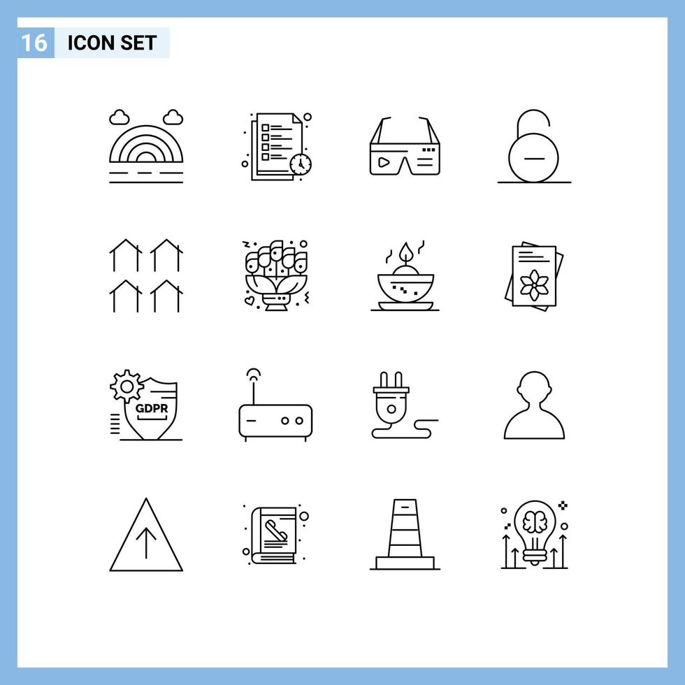 Group of 16 Outlines Signs and Symbols for district secure computing safety lock Editable Vector Design Elements