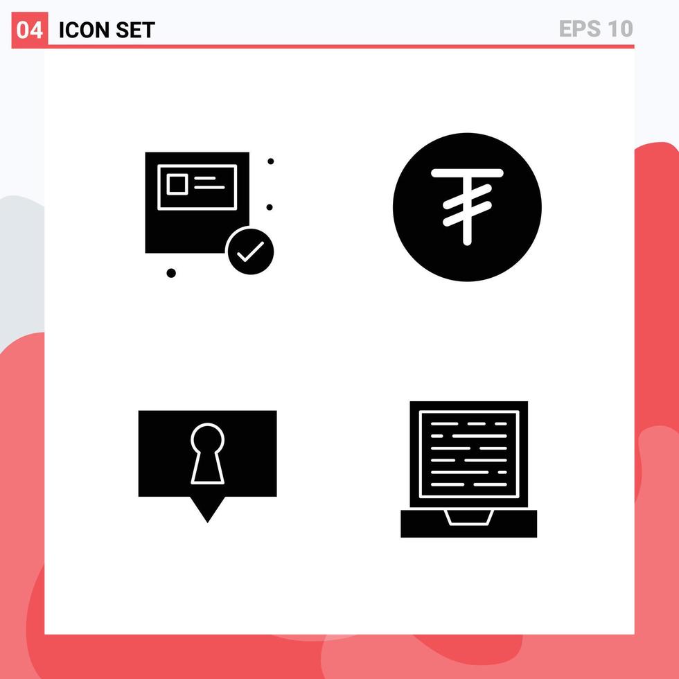 Solid Glyph Pack of 4 Universal Symbols of box secret shopping mongolia computer Editable Vector Design Elements