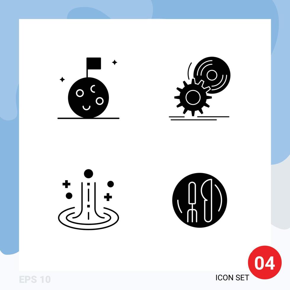 Group of 4 Solid Glyphs Signs and Symbols for flag ripple cd software water Editable Vector Design Elements