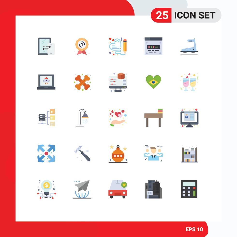 User Interface Pack of 25 Basic Flat Colors of track machine heart front end development code Editable Vector Design Elements