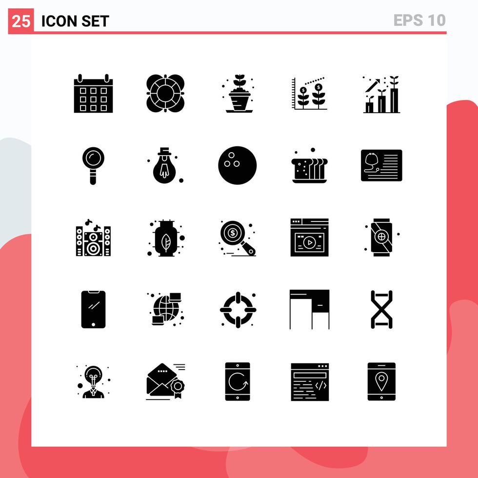 25 Thematic Vector Solid Glyphs and Editable Symbols of growth business plant startup finance Editable Vector Design Elements