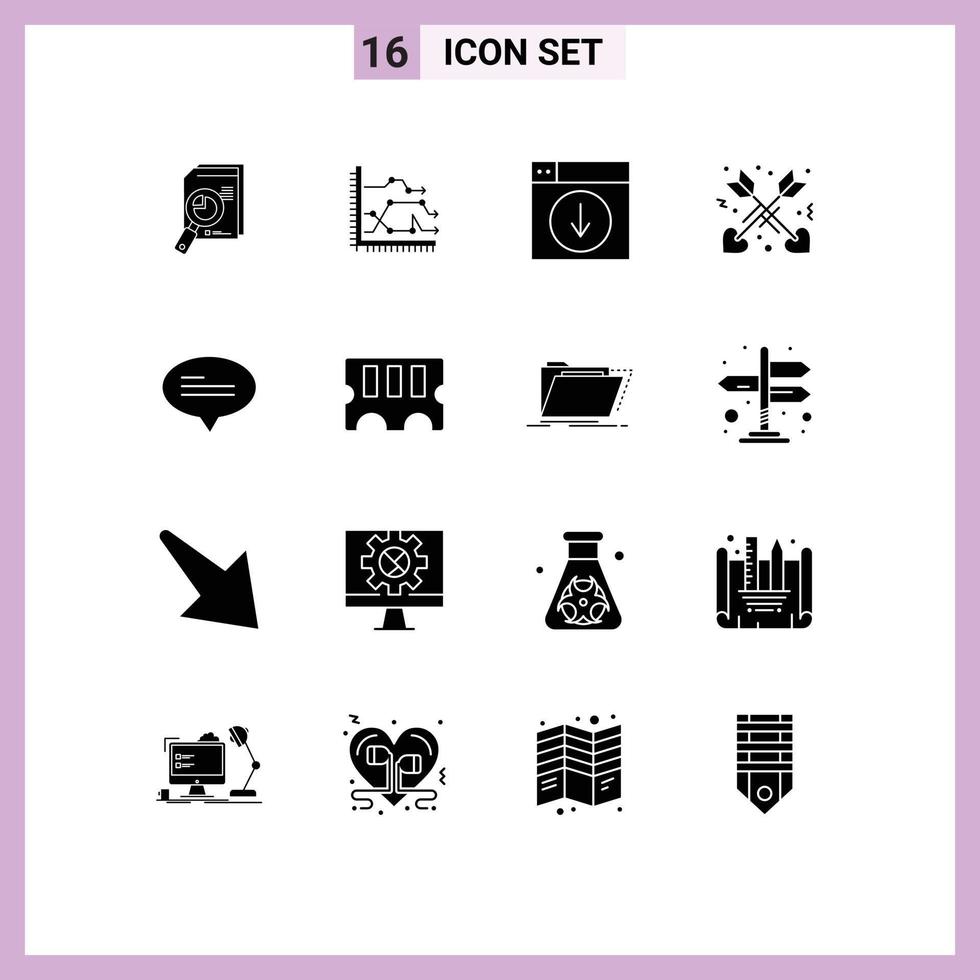 Editable Vector Line Pack of 16 Simple Solid Glyphs of application download business design trends Editable Vector Design Elements