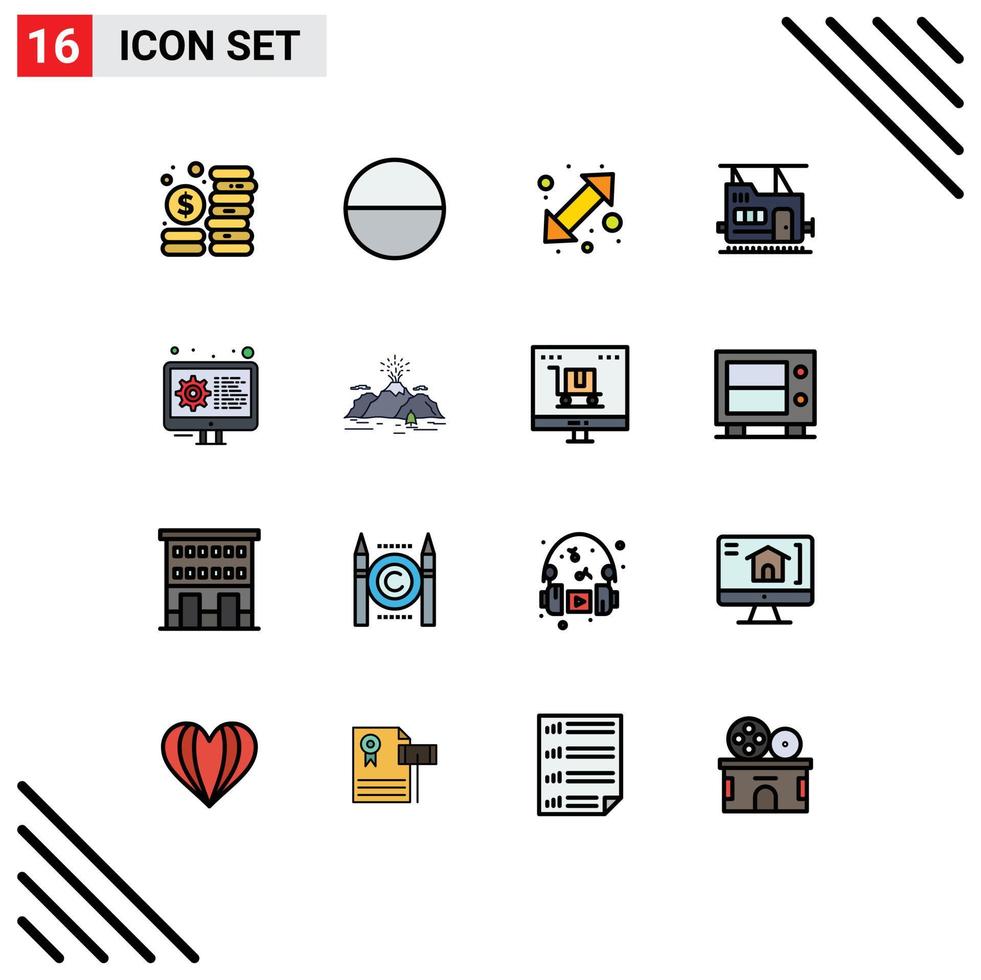 Modern Set of 16 Flat Color Filled Lines and symbols such as nature gear left development transport Editable Creative Vector Design Elements